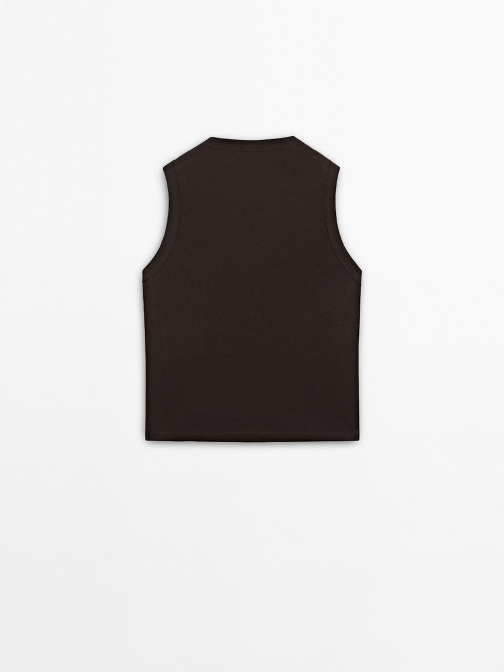 Massimo Dutti Футболка из 100% хлопка без рукавов, жженый