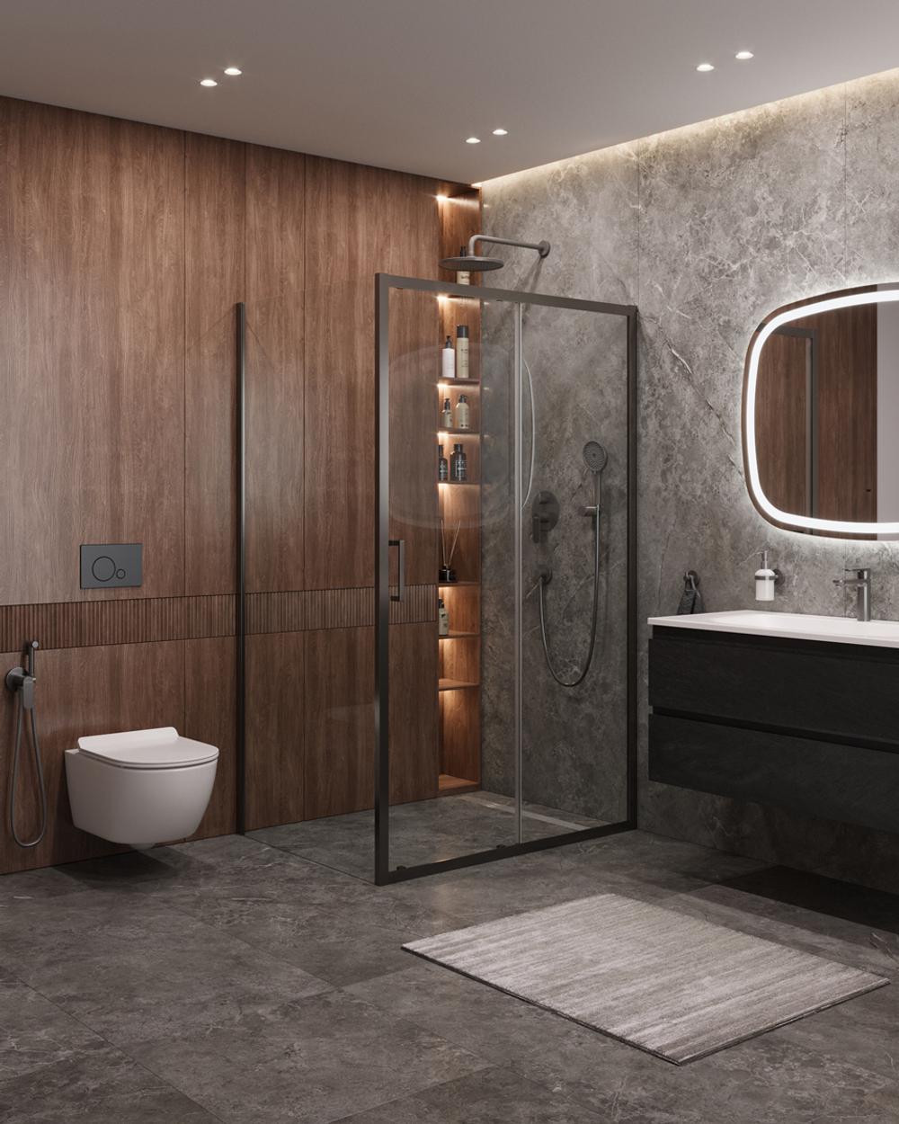 Душевой уголок Cezares MOLVENO-AH-11-120/90-C-GM-IV, 120х90х195, профиль оружейная сталь, прозрачное стекло