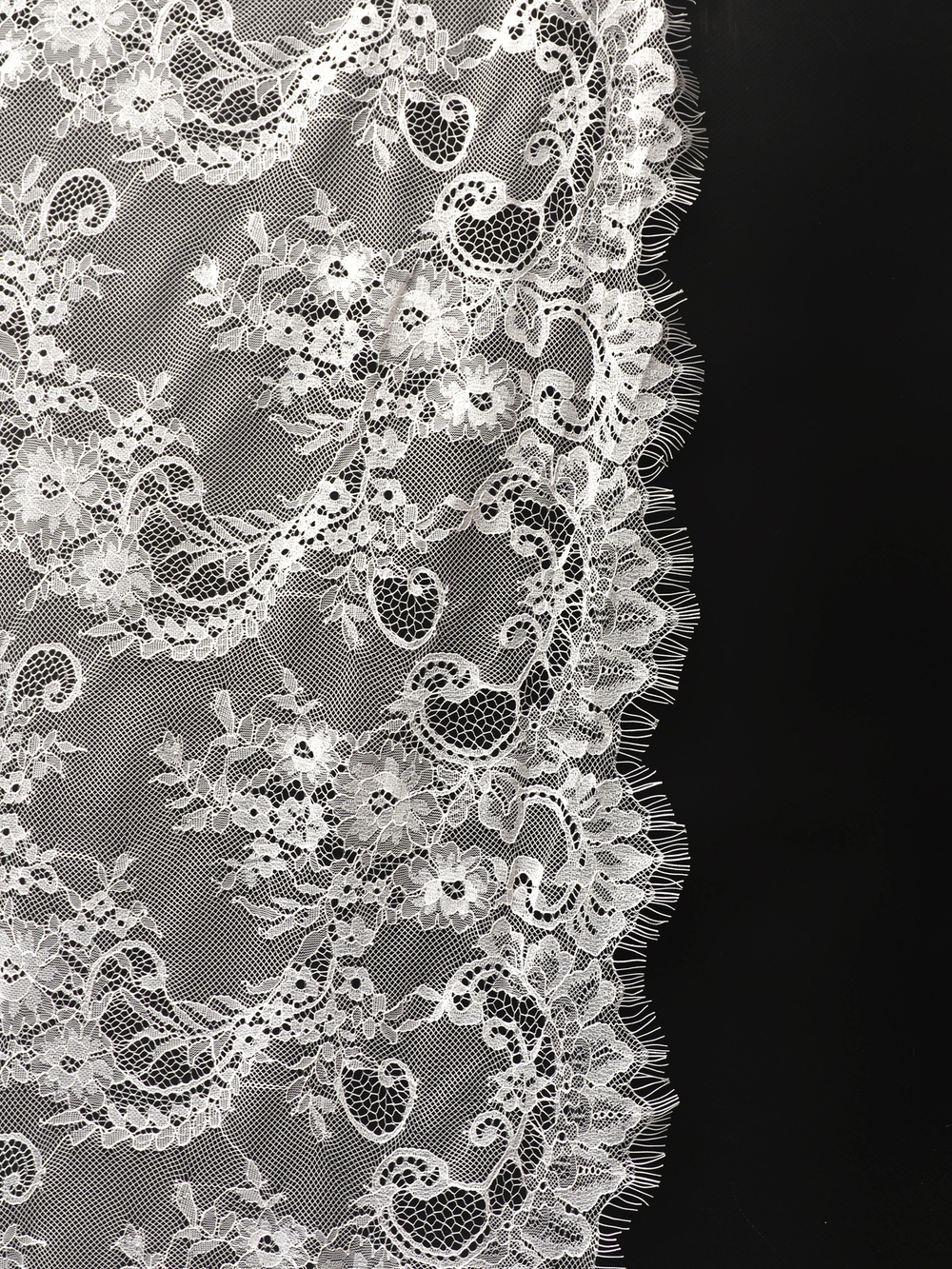 Кружево шантильи теплое белое широкое неэластичное ширина 1,5 м купон 2.9 м