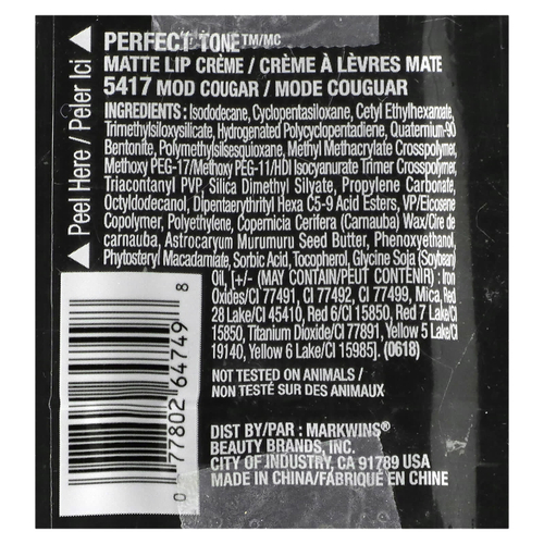 Black Radiance, Perfect Tone, матовый крем для губ, 5417 Mod Cougar, 5,1 мл (0,17 жидк. унции)