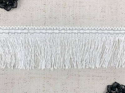 Тесьма люрекс с бахромой, ш. 8 см, белый