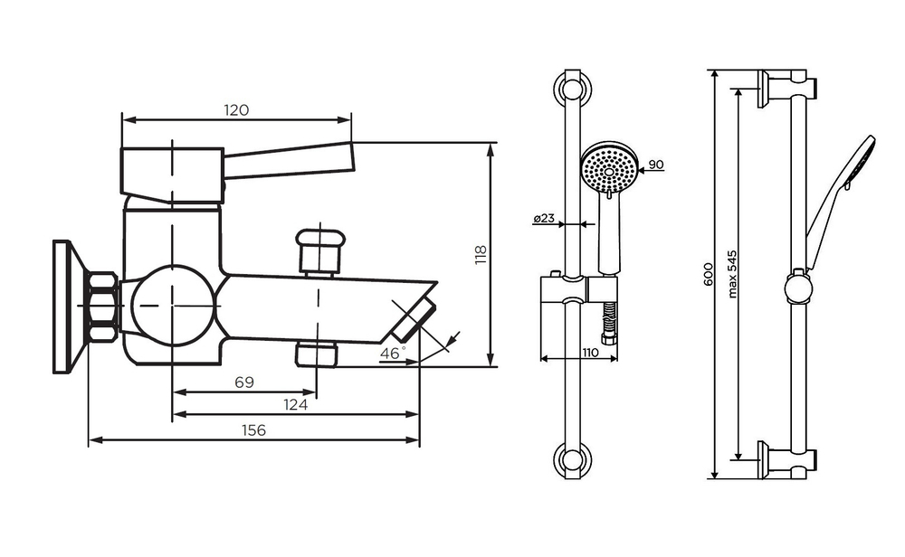 Смеситель для ванны и душа с душевым комплектом Dorff Logic NEW D0103030SS Нержавеющая сталь