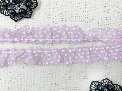 Тесьма текстиль капрон рюш, ш. 1,5 см., светло-лавандовый