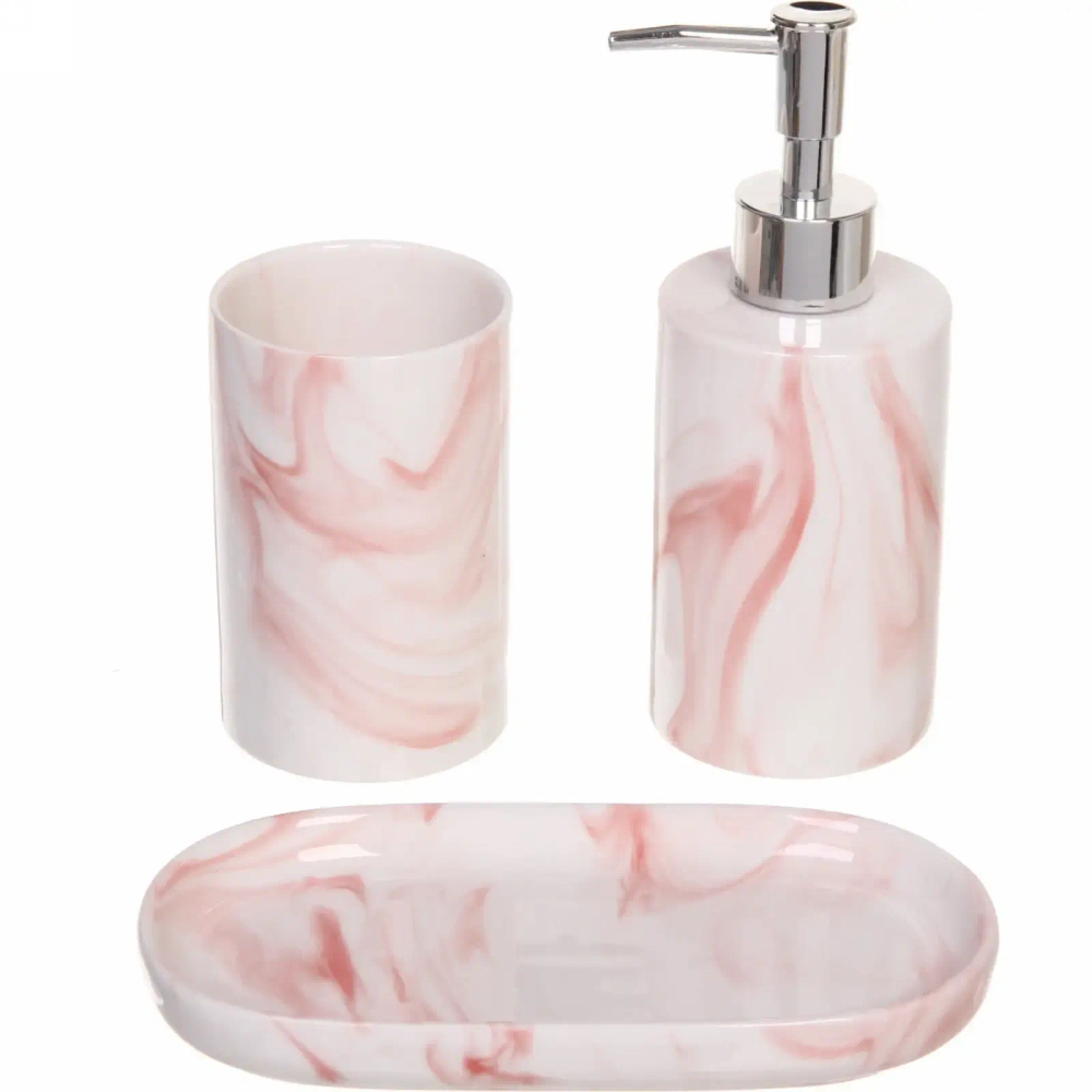 Набор для ванной из 3-х предметов керамический «Эллада» розовый