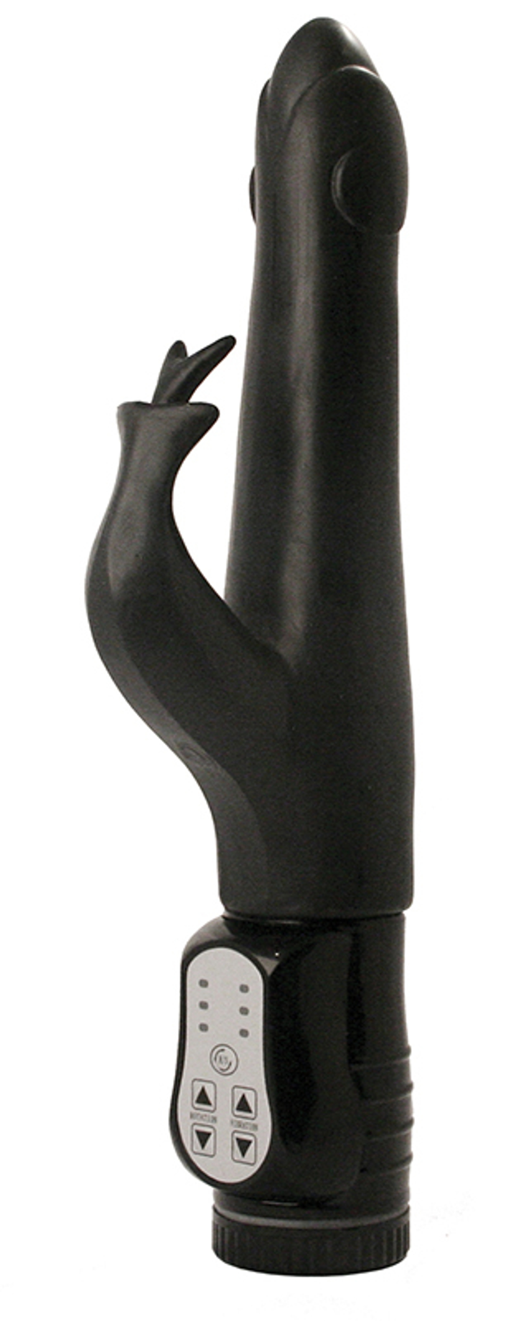 Чёрный вибратор с клиторальным стимулятором Kelsi - 18,5 см. (Цвет: черный)