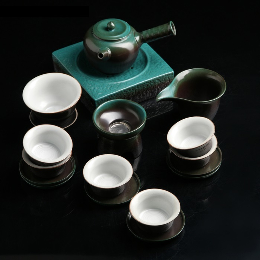 Набор для чайной церемонии, 12 предметов: чайник 200 мл,6 пиал 40 мл, чахай 150 мл, тарелка,сито,гайвань