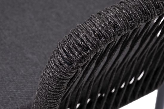 "Марсель" стул плетеный из роупа, каркас алюминий темно-серый (RAL7024) муар, роуп темно-серый круглый, ткань темно-серая 027