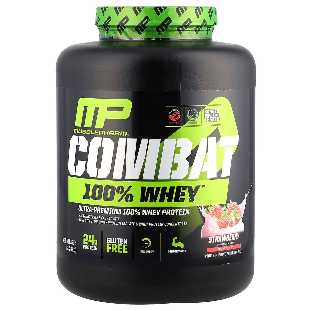 MusclePharm, Combat 100% Whey ™, со вкусом клубники, 2,24 кг (5 фунтов)