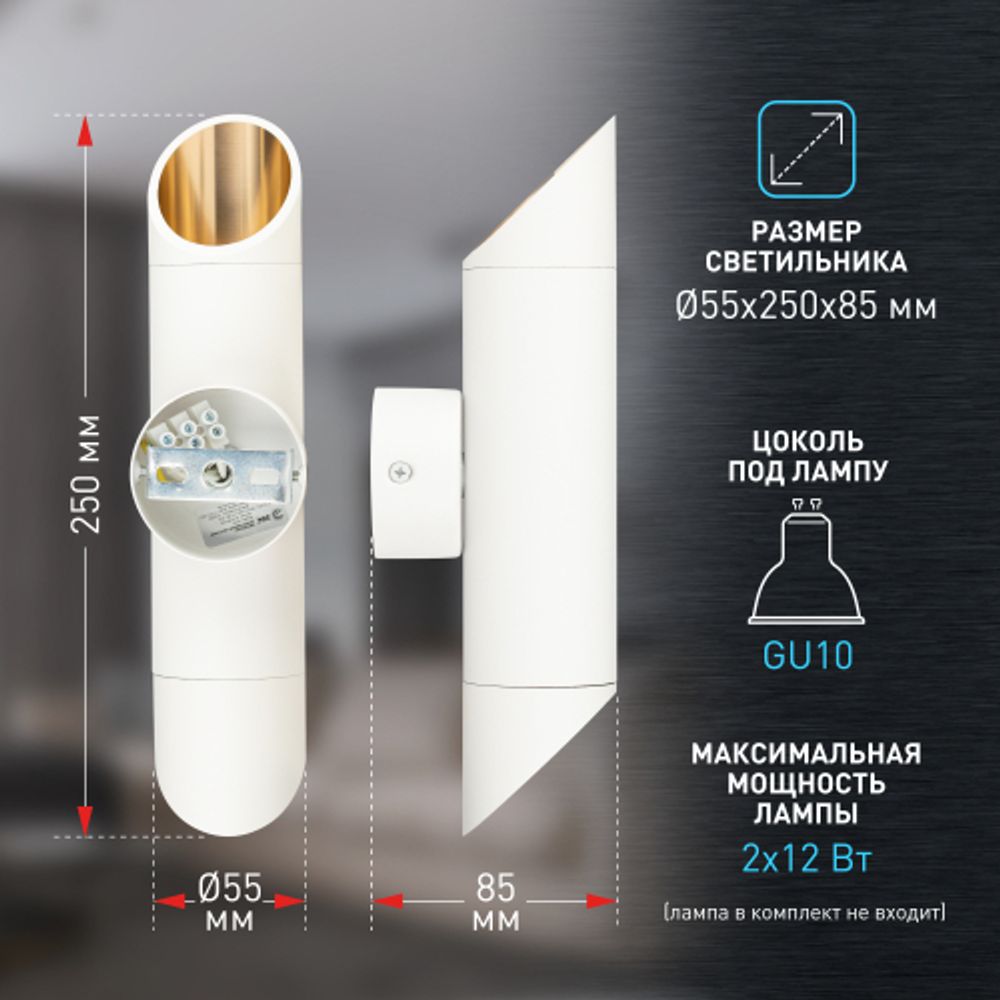 Светильник настенный ЭРА WL52 WH/GD 2*GU10 2*12Вт IP20 белый, золото