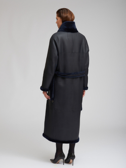 Синяя двусторонняя дубленка из овчины