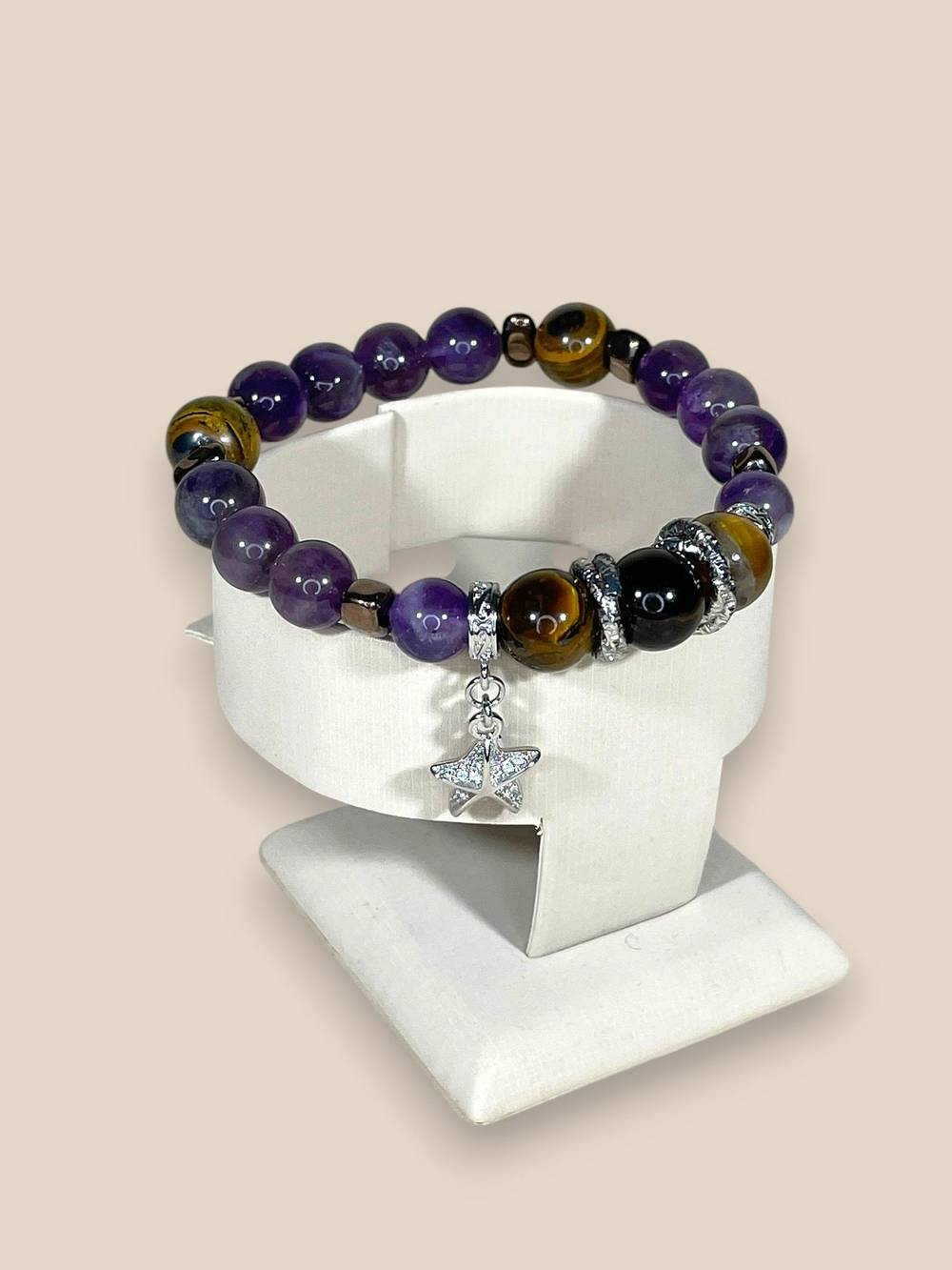 Браслет для Скорпионов, аметист, тигр глаз, гематит