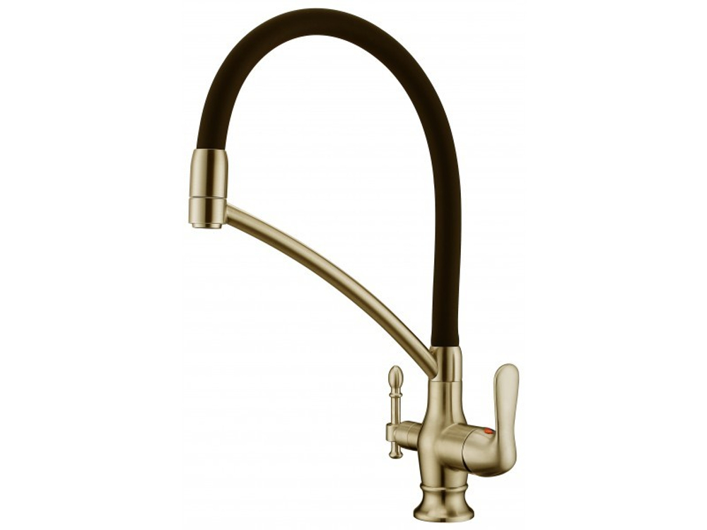 Смеситель для кухни с переключателем на питьевую воду, с съемным силиконовым шлангом TL-18023-bronze