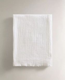 ZARA HOME ПЛЕД ИЗ ХЛОПКОВОГО МУСЛИНА, БЕЛЫЙ