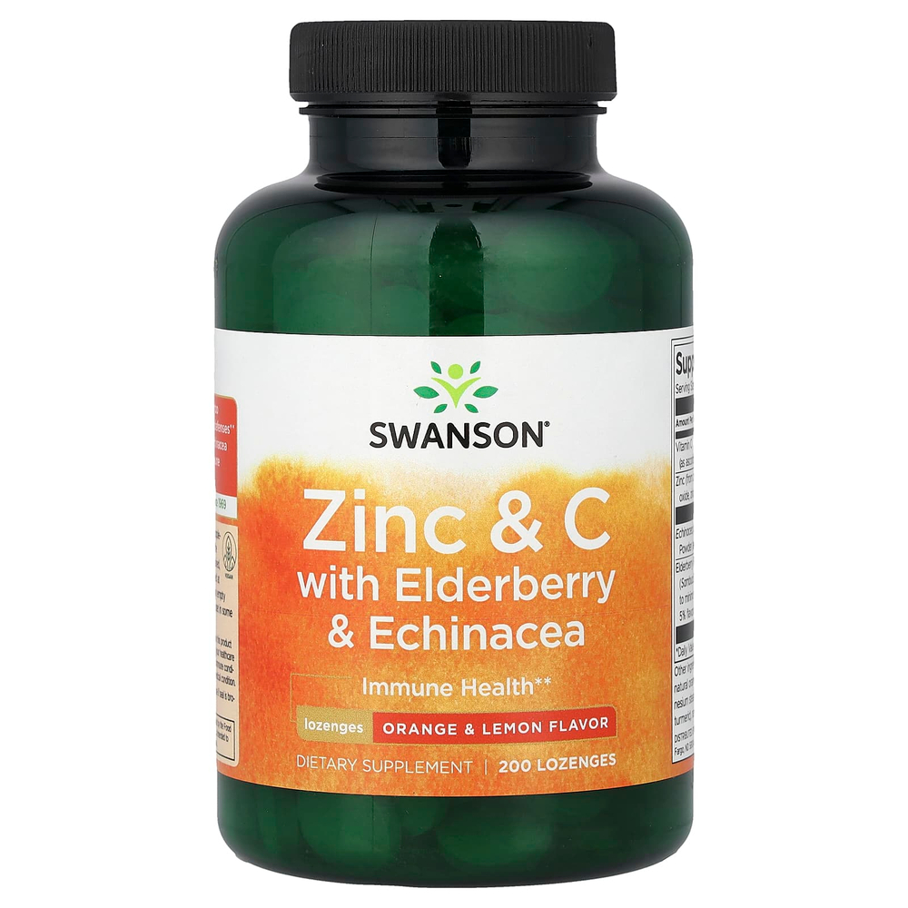 Swanson Vitamins, цинк и витамин C с бузиной и эхинацеей, апельсином и лимоном, 200 пастилок