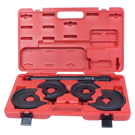 Цена на МАСТАК (100-01005C) Стяжка амортизаторных пружин, центральная, кованая, дисковые держатели, кейс, 5 предметов