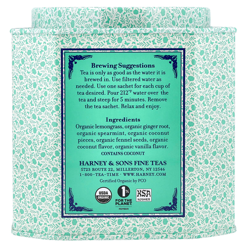 Harney & Sons, кокос и мята, 30 пакетиков, 48 г (1,69 унции)