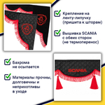 Ламбрекен с косынками стеганые Scania (экокожа, черный, красная лапша)
