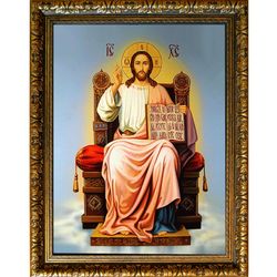 Иисус Христос на троне. Икона на холсте.