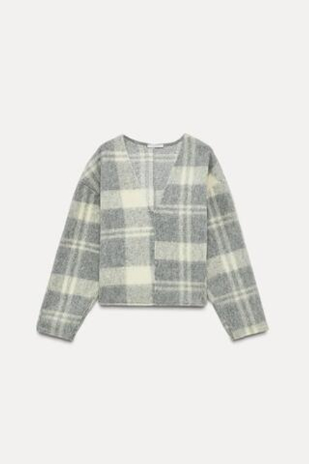 ZARA ТОЛСТОВКА ИЗ МЯГКОЙ ТКАНИ В КЛЕТКУ, ОТТЕНКИ СЕРОГО