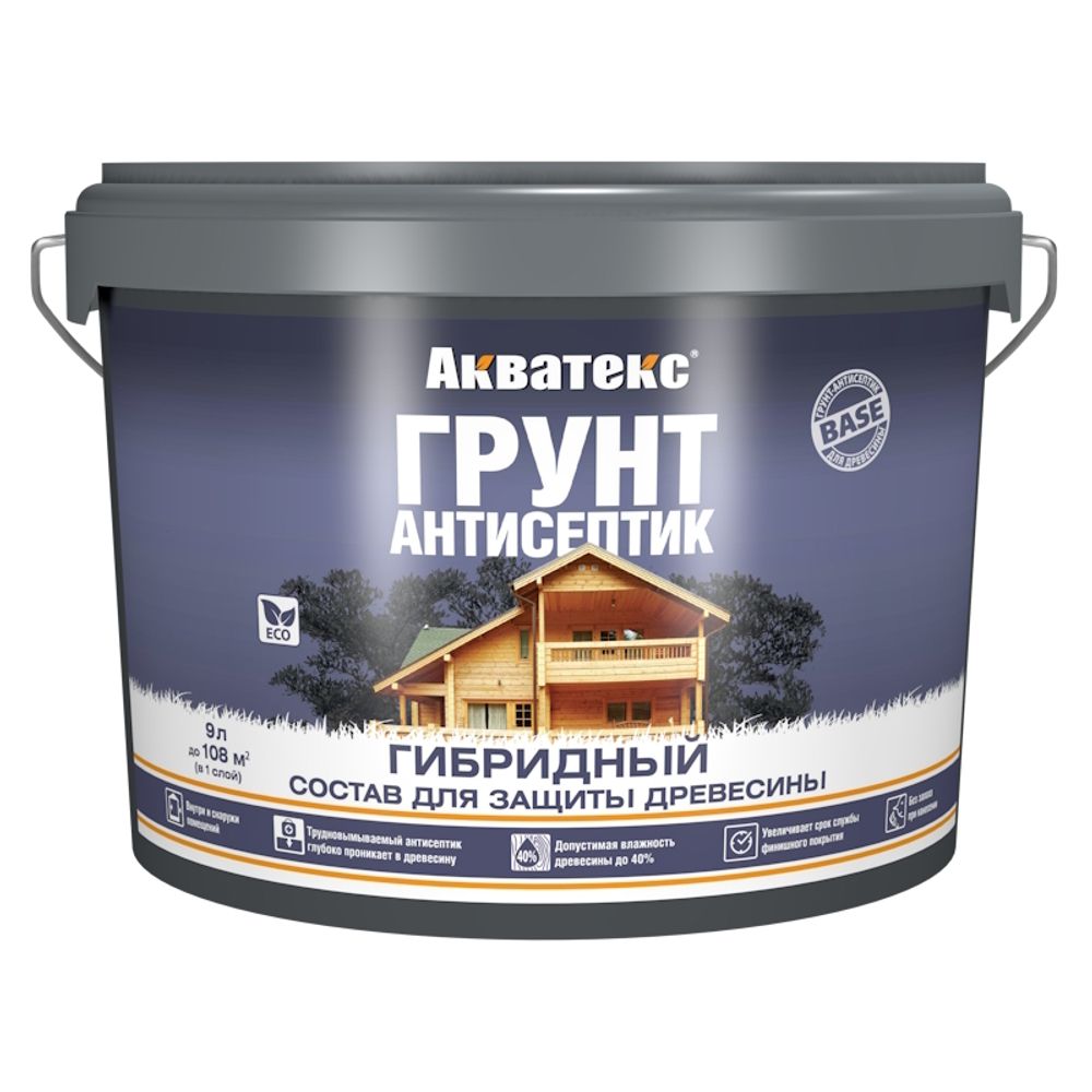 Грунт-антисептик Акватекс ГИБРИДНЫЙ  бесцветн.  9л (Рогнеда)