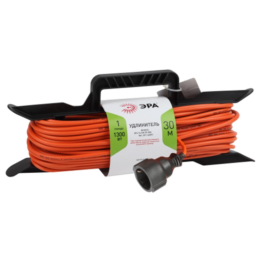 Удлинитель силовой ЭРА UFx-1e-3x0.75-30m на рамке c заземлением 1 розетка 30м ПВС 3x0.75мм2 | Силовые удлинители