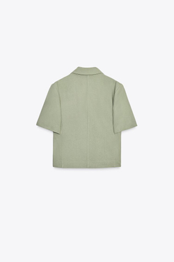 ZARA БЛЕЙЗЕР ИЗ ЛЬНА С КОРОТКИМИ РУКАВАМИ, СВЕТЛЫЙ ХАКИ