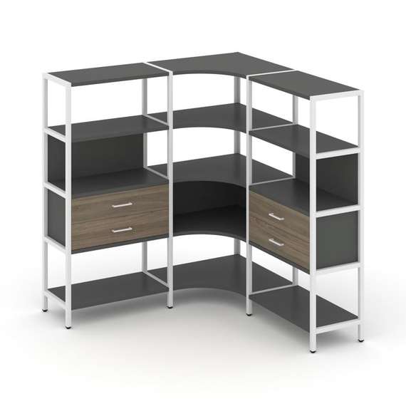 Shelf System Трехсекционный угловой стеллаж четырехярусный с ящиками SN.STMU-431 Антрацит/Вяз Благор