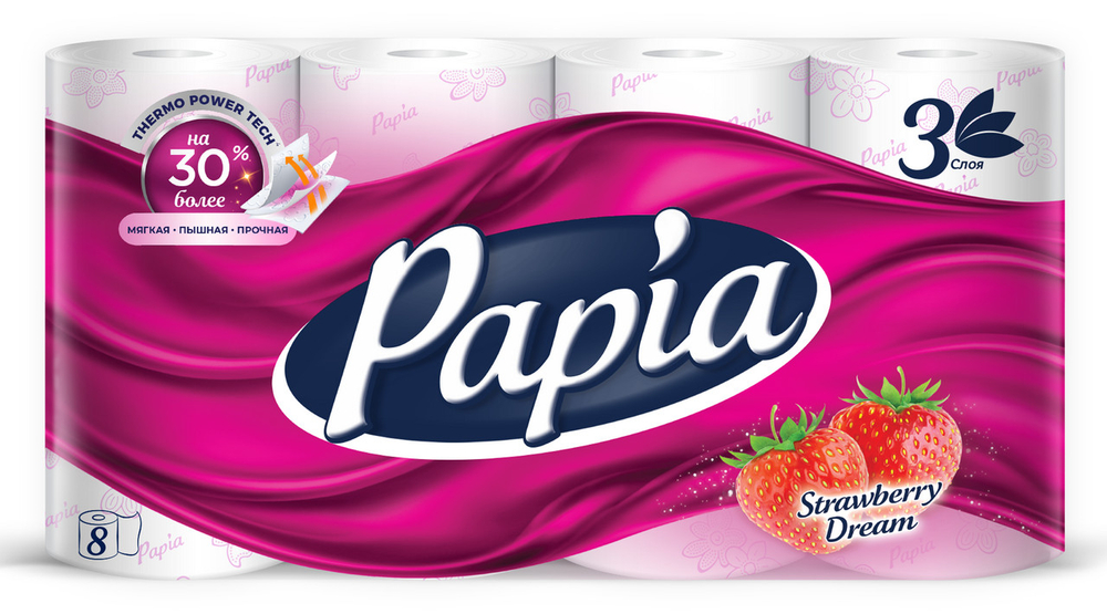 Papia Туалетная бумага Клубника 3сл 8р