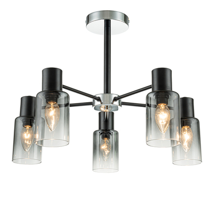 Светильник на штанге 5x40Вт, E14, металл/стекло, черный/хром