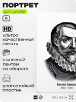 Портрет для школы в кабинет географии," Виллем Баренц", стенд школьный для класса, деятели науки для оформления классного уголка, 40х30 см, Silver Plane x Айдентика Технолоджи