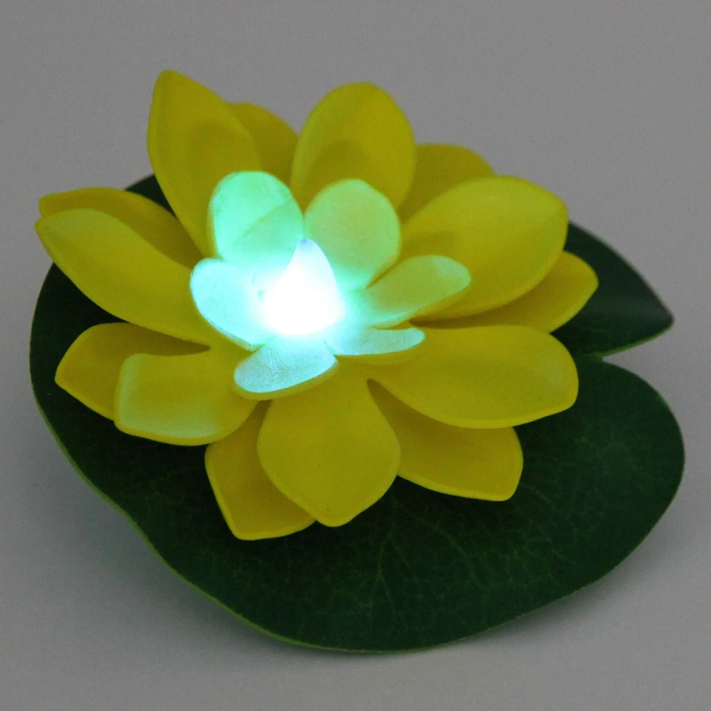 Растение водоплавающее «Кувшинка» d-10 см от контакта с водой, желтый с подсветкой (RGB)