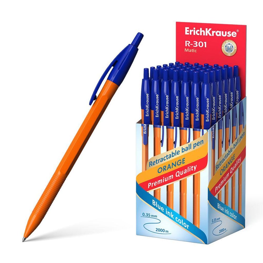 Ручка шариковая автомат. 0,7 мм, синяя &quot;Matic Orange R-301&quot; (ErichKrause)