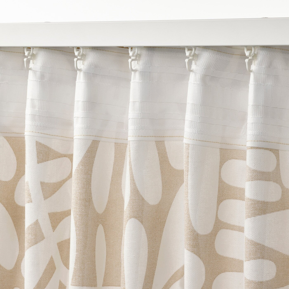 IKEA MAJSMOTT  (ИКЕА МАЙСМОТТ)  -  Штора, 2 шт, на ленте/бежевый/белый, 145x300 см