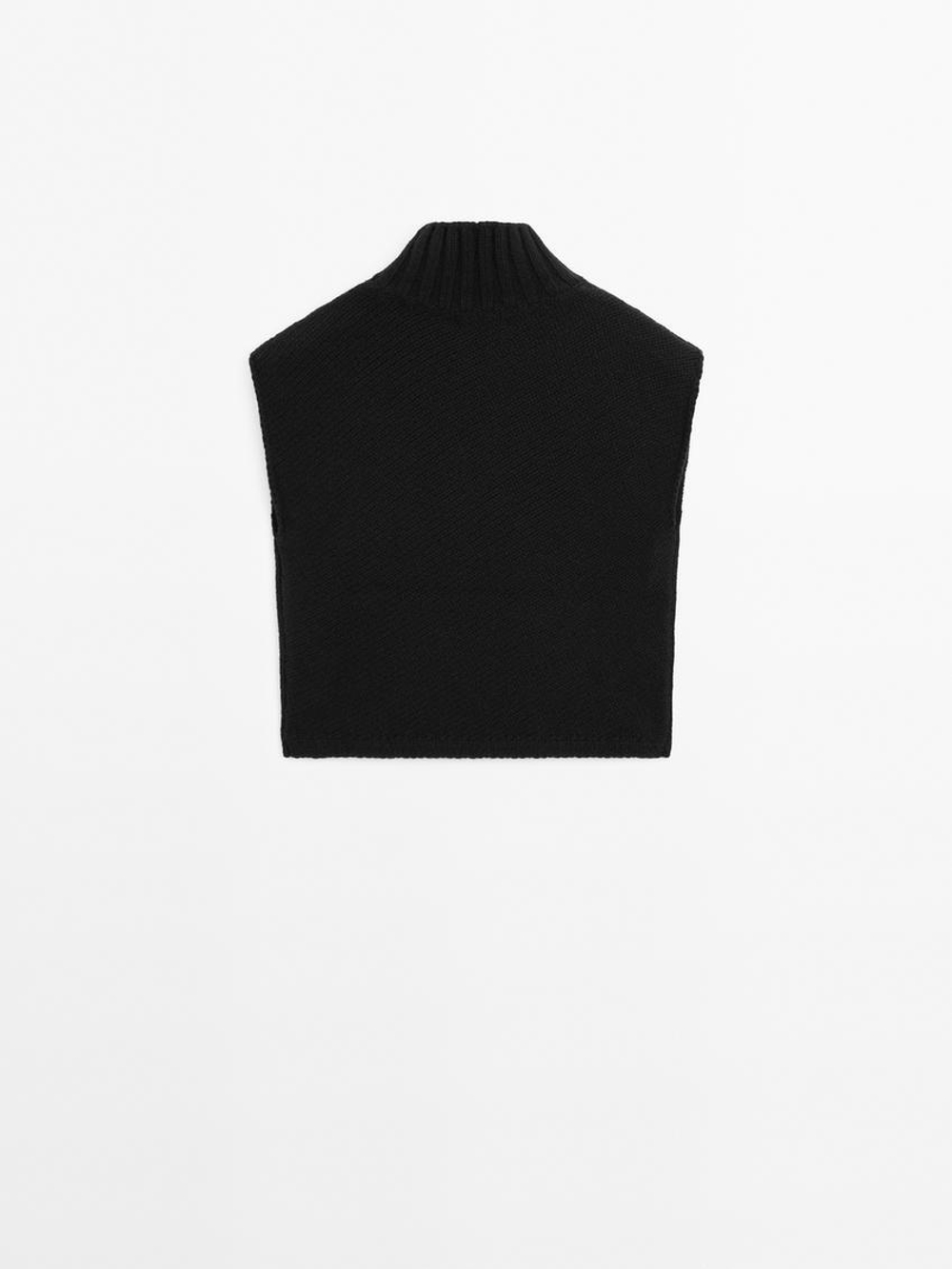 Massimo Dutti Трикотажный жилет с высоким воротником, черный