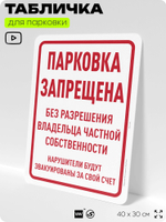 Табличка для парковки "Парковка запрещена без разрешения владельца частной собственности", для дома, офиса, организаций, 40х30 см, Silver Plane x Айдентика Технолоджи