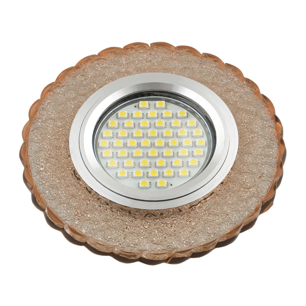 DLS-L140 GU5.3 GLASSY/TEA Светильник декоративный встраиваемый, серия Luciole. Без лампы, цоколь GU5.3. Доп. светодиодная подсветка 3Вт. Стекло. Зерка