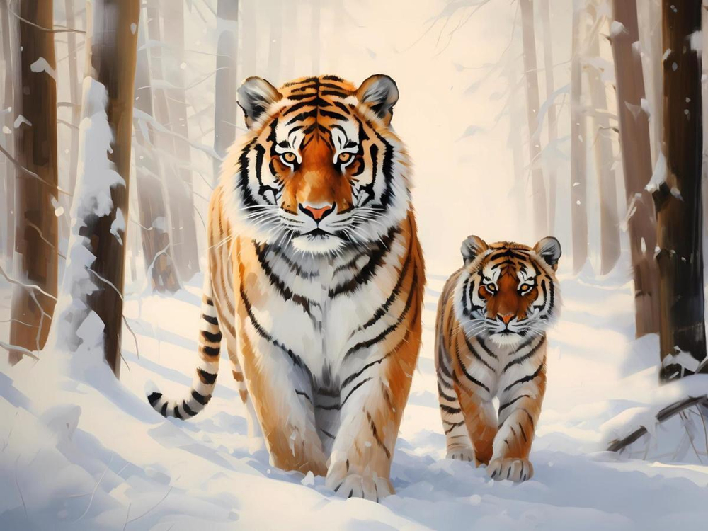 Алмазная мозаика 30х40см. "Хищники на охоте" с полн.заполнен.без подрам.(30цв) (Арт.НД-6343)