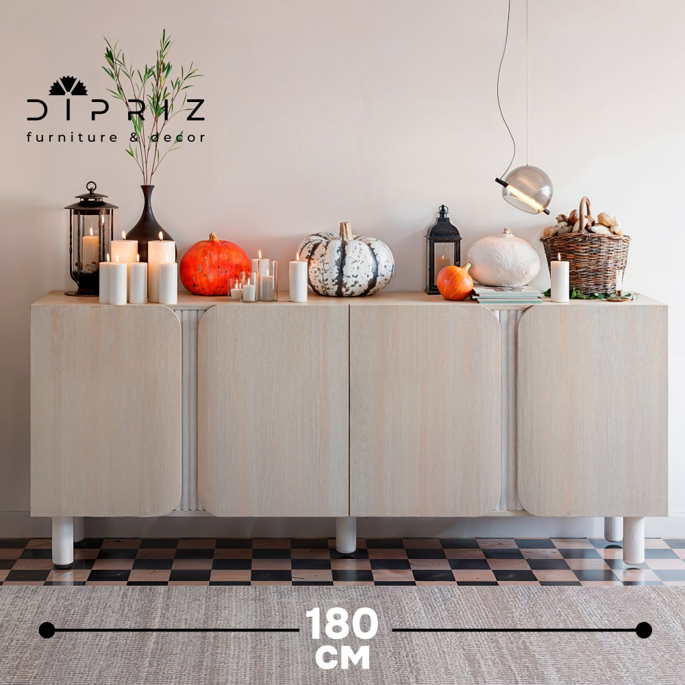 Дизайнерская тумба Ола 4 двери, шкаф-буфет на ножках, 180х40х75 см, ЛДСП/сосна