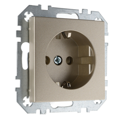 Розетка с заземлением со шторками, 16А 250В IP44 LIREGUS EPSILON IKL16-214-01.E/Ch шампань