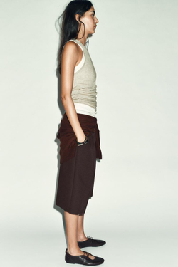 ZARA ТОП В СТИЛЕ РУСТИК С ДВОЙНЫМ ЭФФЕКТОМ, БЕЛЫЙ/ЗЕЛЕНЫЙ