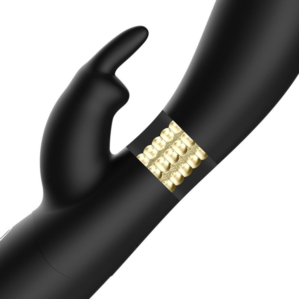 Черный вибратор-кролик с ротацией - 21,5 см.