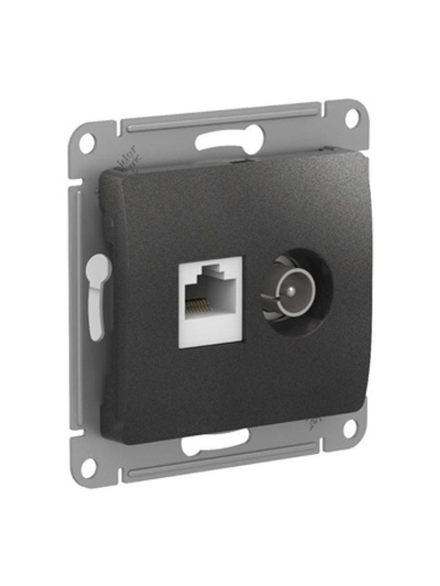 Розетка компьютерная + телевизионная 2-м Glossa RJ45 кат.5E + TV механизм антрацит SE GSL000789