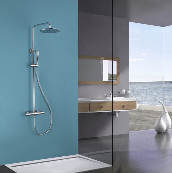 Душевая стойка ABBER Wasser Kreis AF8160L с термостатом без излива, хром