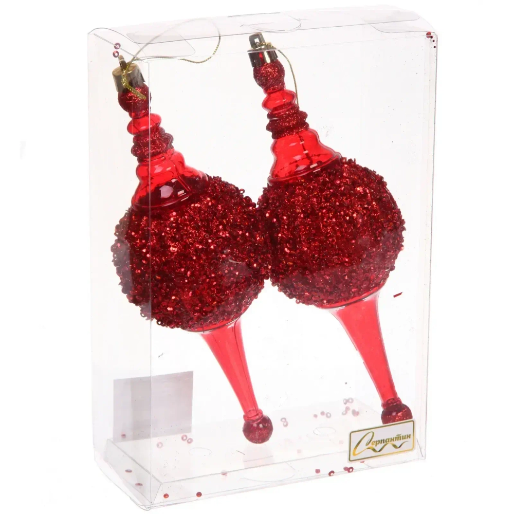 Елочные украшения «Мерцание ночи» 6.5*6.5*19.5 см (набор 2 шт), Красный