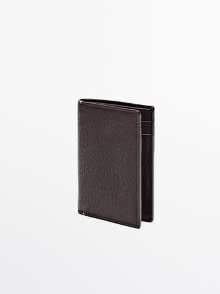 Massimo Dutti Вертикальный кошелек из кожи, коричневый