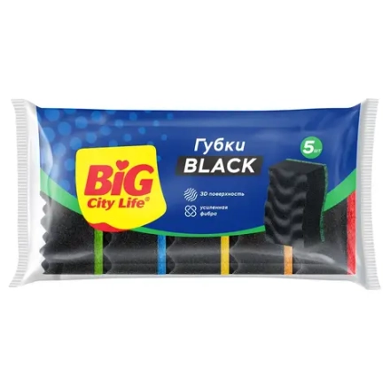 BIG City Кухонные губки большие Максима BLACK 5шт., блок 40шт.