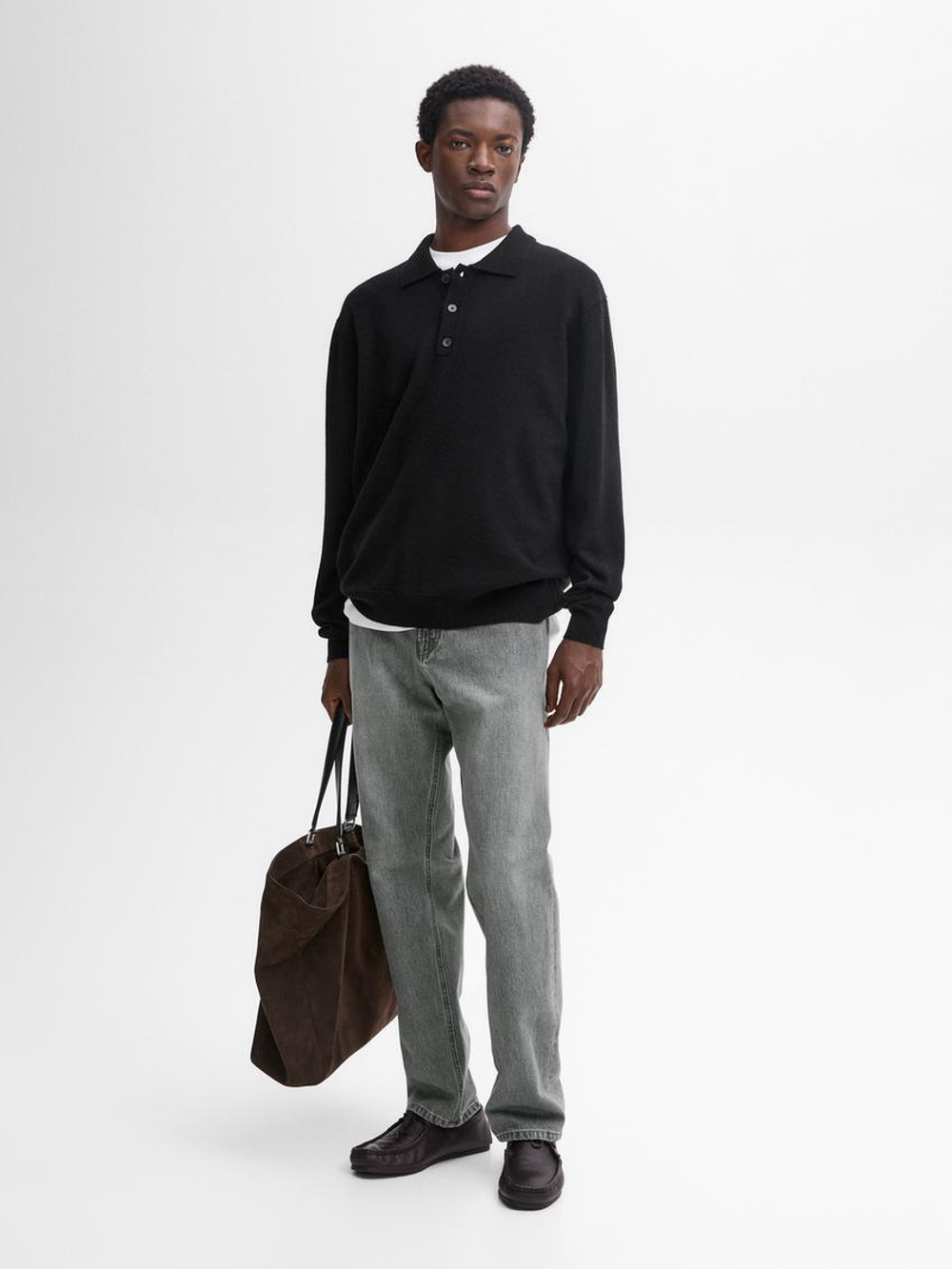 Massimo Dutti Поло из смесовой шерсти, черный