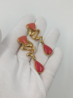Серьги с розовой эмалью
