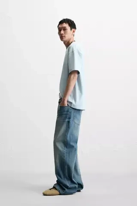 ZARA БАЗОВАЯ ФУТБОЛКА HEAVY WEIGHT, ГОЛУБОЙ