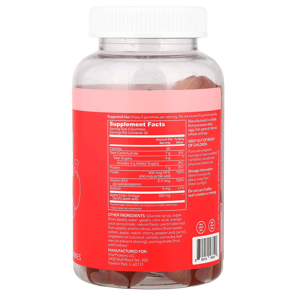 Vital Proteins, Жевательные мармеладки с яблочным уксусом, яблоко, 60 жевательных таблеток